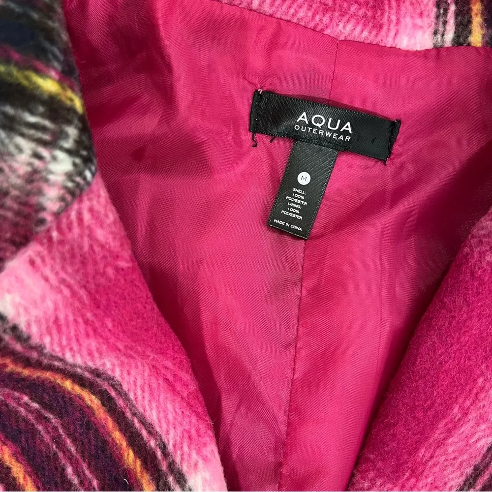 Aqua Plaid Belted Trench Coat Size Medium NWT Pink Multi - Picture 3 of 7
